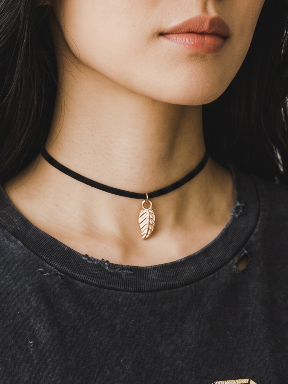 Gold Leaf Pendant Black Velvet Choker